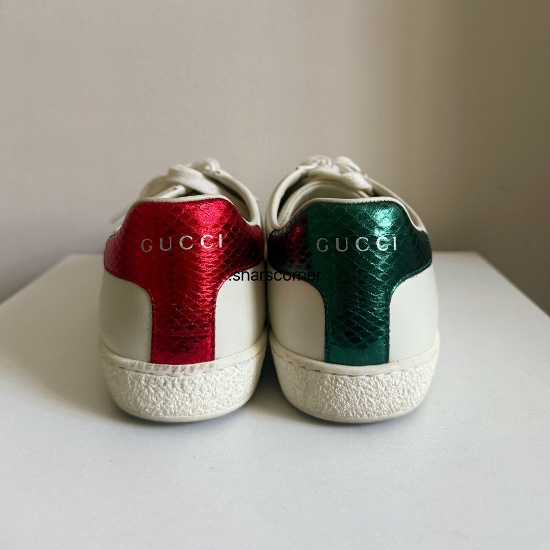 Gucci Ace Leather Sneakers (size 36) (Category: Sneakers) located in Manila. Submitted by .sharscorner (Listing ID 1435412184, Image 2). Description: Size: 36 Women’s - 💯 Authentic - Only used less than 5 times (for malling only) - Bought at the Gucci Store abroad - No box since bought from another country (no space in the luggage) - No original dust bag - Pls zoom in the photos to see the condition of the shoes ❌ Meet up ❌ Reservation ❌ COD MOP