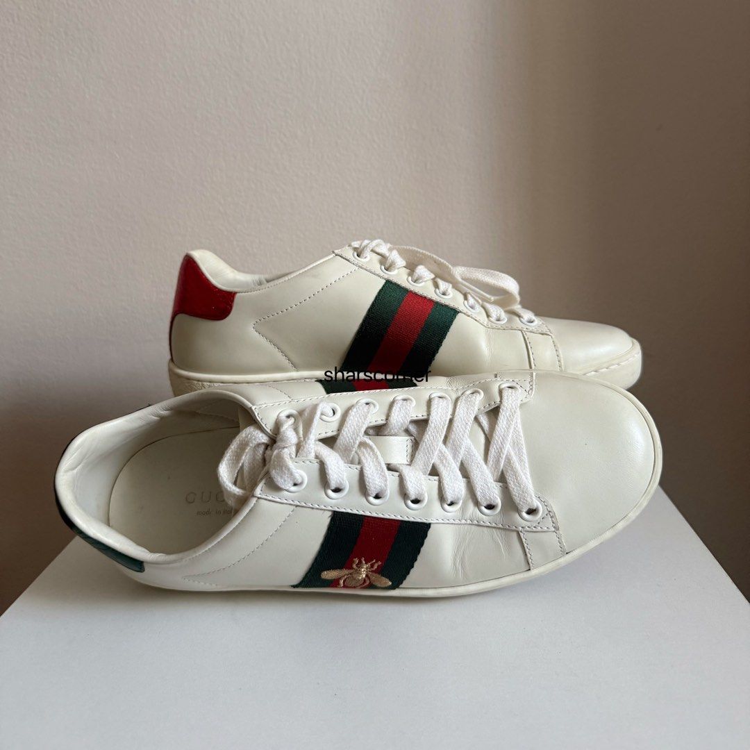Gucci Ace Leather Sneakers (size 36) (Category: Sneakers) located in Manila. Submitted by .sharscorner (Listing ID 1435412184, Image 3). Description: Size: 36 Women’s - 💯 Authentic - Only used less than 5 times (for malling only) - Bought at the Gucci Store abroad - No box since bought from another country (no space in the luggage) - No original dust bag - Pls zoom in the photos to see the condition of the shoes ❌ Meet up ❌ Reservation ❌ COD MOP