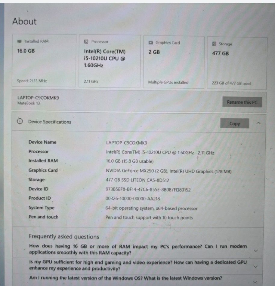 Huawei Laptop - like new492111006837002240