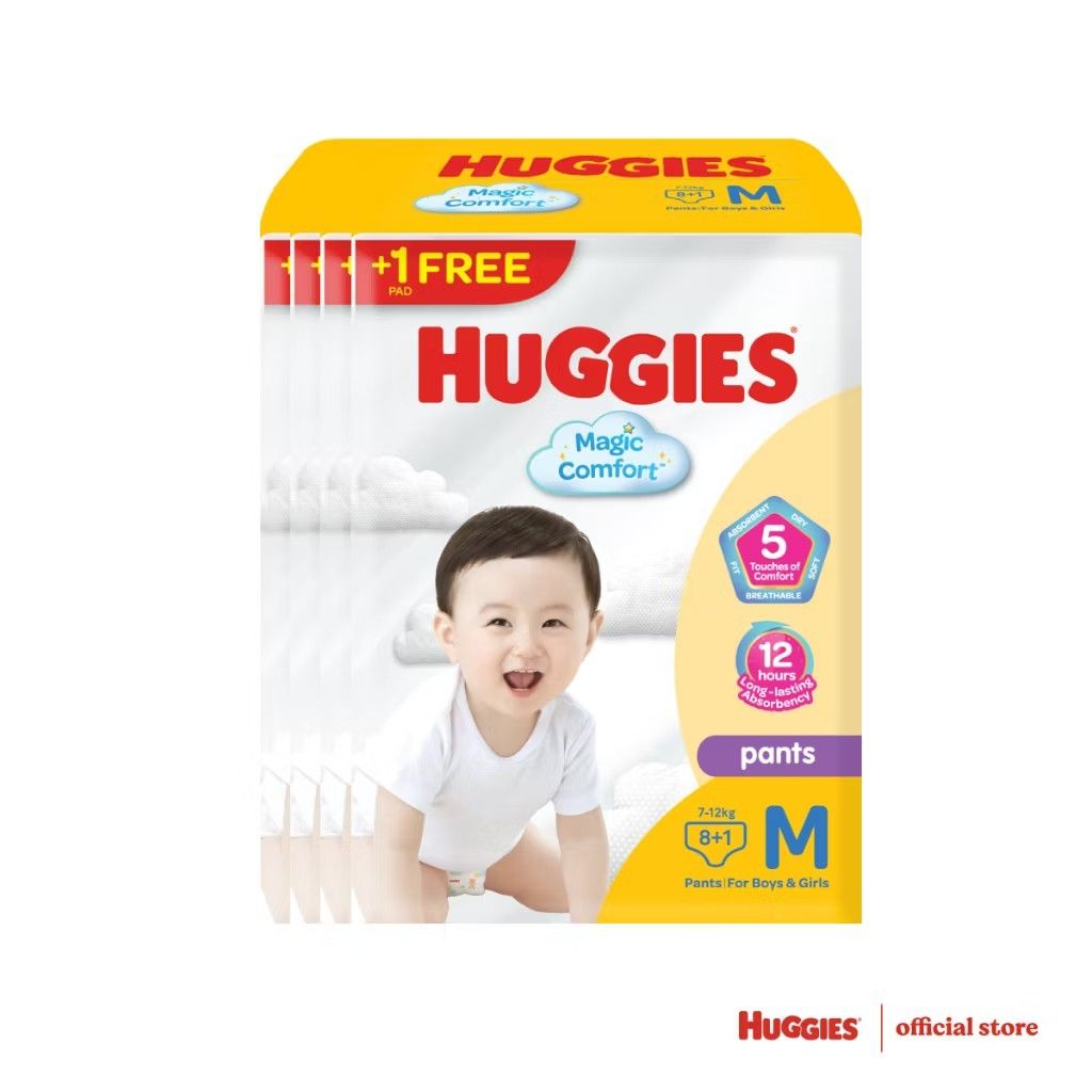 Huggies Magic Comfort Pants Medium 42pcs (Category: Diapers & Baby Wipes) located in Manila. Submitted by 15.chelsy (Listing ID 1435504476, Image 3). Description: - Huggies Magic Comfort Pants, Size M - Fits babies weighing 7-12 kg - 4X faster absorption with X-Zone Technology - Up to 12 hours of dryness - Available pack sizes: 42 and 168 pieces - Suitable for both boys and girls - Some bundles include a free pack.