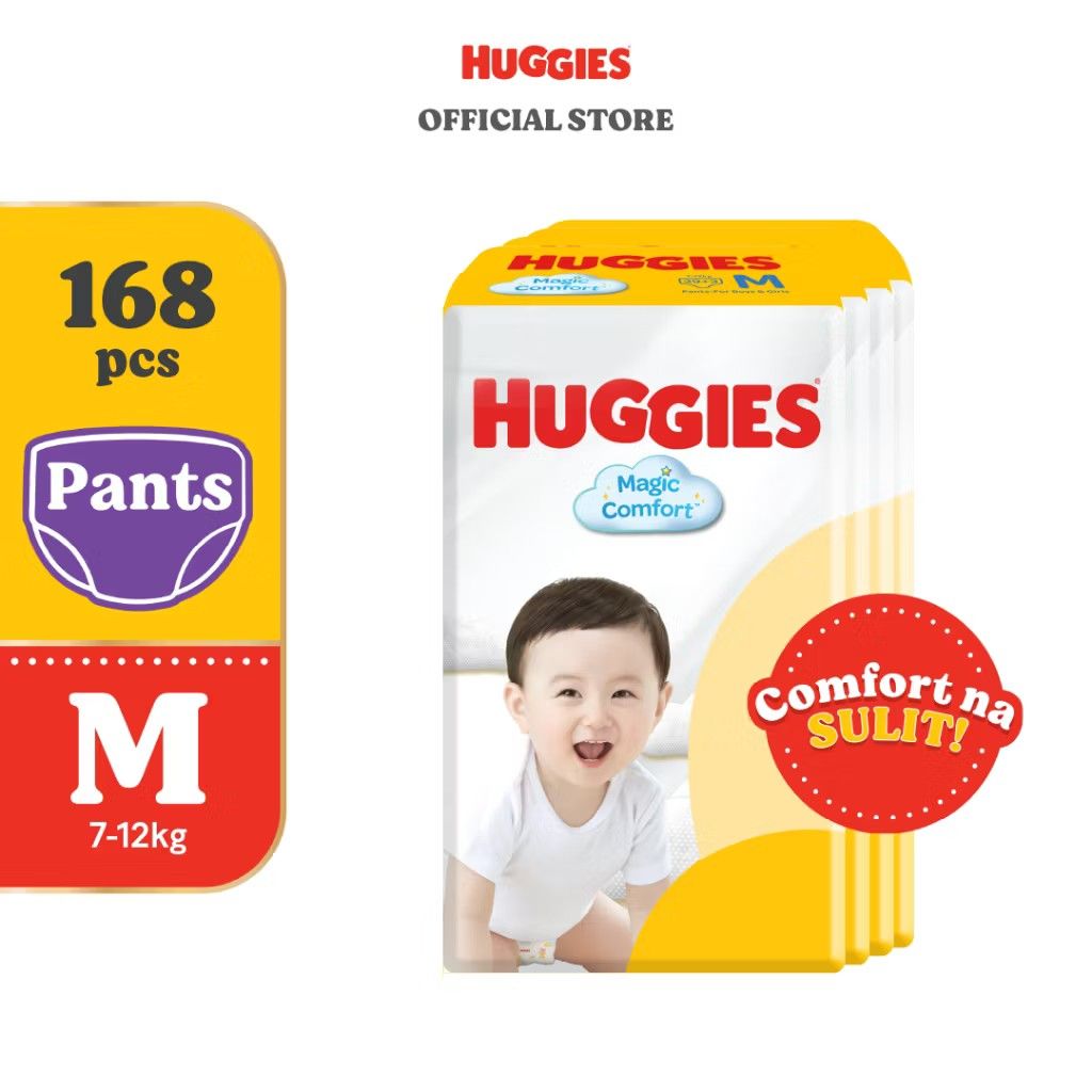 Huggies Magic Comfort Pants Medium 42pcs (Category: Diapers & Baby Wipes) located in Manila. Submitted by 15.chelsy (Listing ID 1435504529, Image 2). Description: - Huggies Magic Comfort Pants, Size M - For babies weighing 7-12 kg - 4X faster absorption with X-Zone Technology - Up to 12 hours of dryness - Available in packs of 42 and 168 pieces - Suitable for both boys and girls - Some bundles include a free pack.