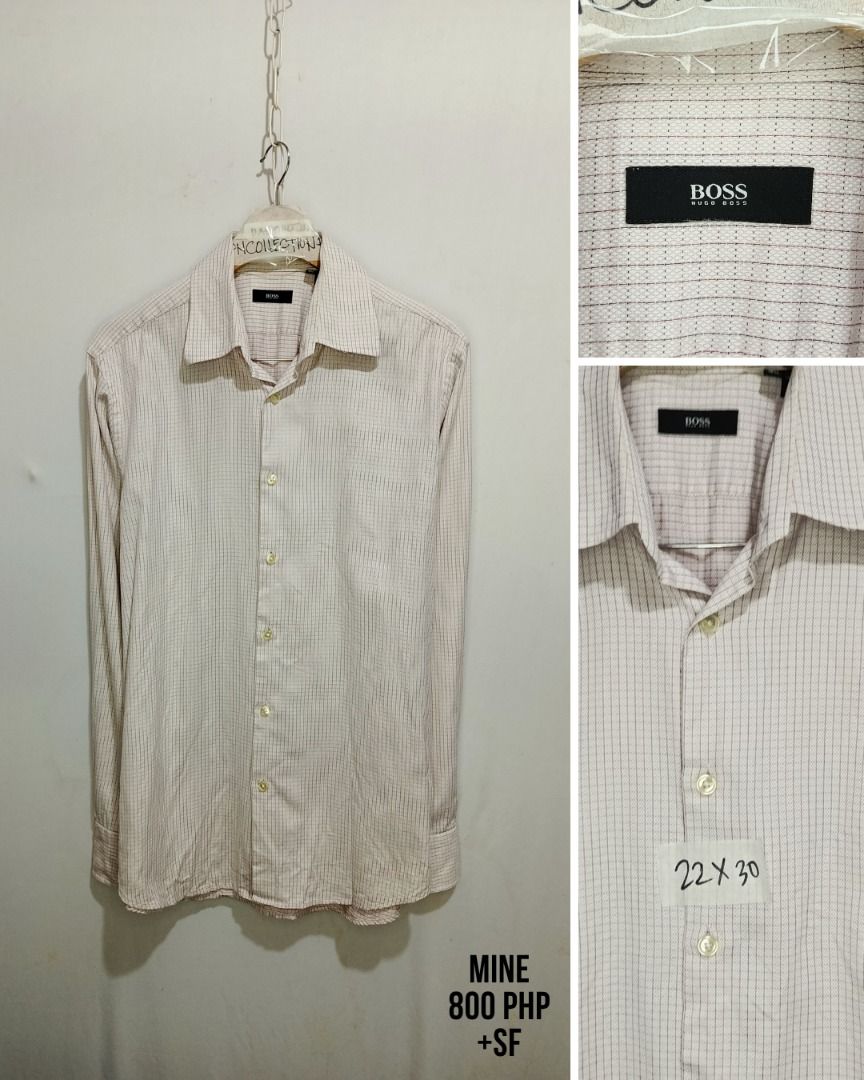 Hugo Boss Long Sleeve Shirt (Category: Tshirts & Polo Shirts ) located in Balamban. Submitted by pncollectionph (Listing ID 1435441247, Image 1). Description: - Hugo Boss long sleeve shirt - Checkered pattern - Button-down closure - Classic collar - Size: 22x30 - Light color - Brand logo visible.