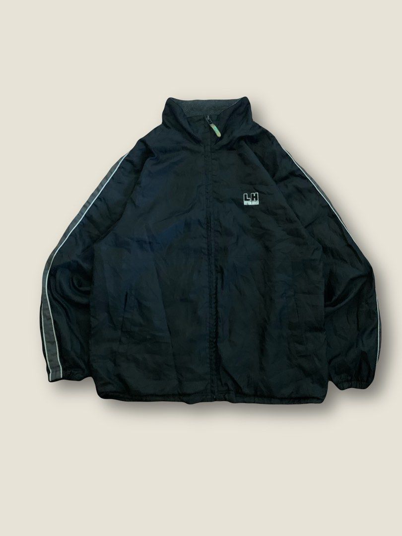 Leyton House Black Jacket - Size L (Category: Coats, Jackets and Outerwear) located in Cavite. Submitted by secondhandco.archive552 (Listing ID 1435370219, Image 1). Description: 💎LEYTON HOUSE ZIP-UP WINDBREAKER💎 📌L(28.5) W(23) 📌NO ISSUE 📌COLOR RATE: 10/10 📌CONDITION: 9/10 - Leyton House jacket - Color: Black with grey collar and stripes - Features: Full zip closure, Leyton House logo on chest - Details: Small green tag on the back.