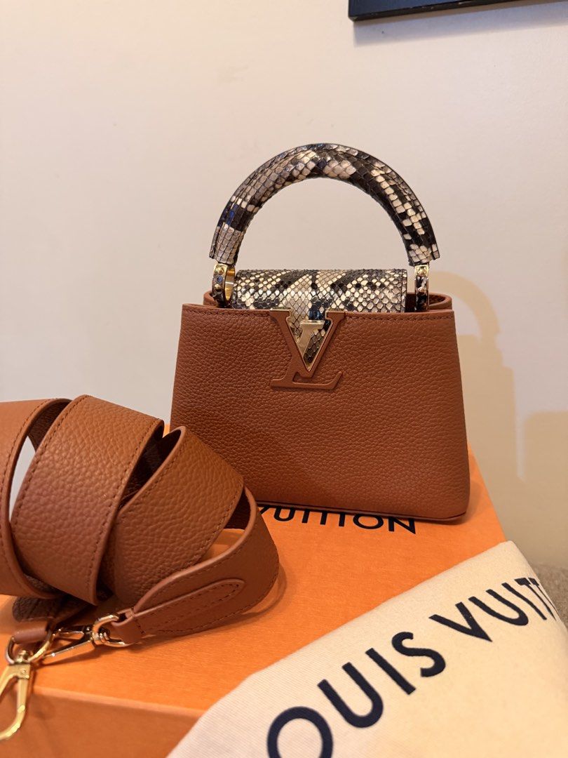 Louis Vuitton Capuccine Python Handle (Category: Luxury Bags & Wallets) located in Taguig. Submitted by rammia (Listing ID 1435349214, Image 2). Description: LV Capuccine Mini Complete Inclusion Box - Dustbag - Receipt -Python Certificate Bought from Roma .
