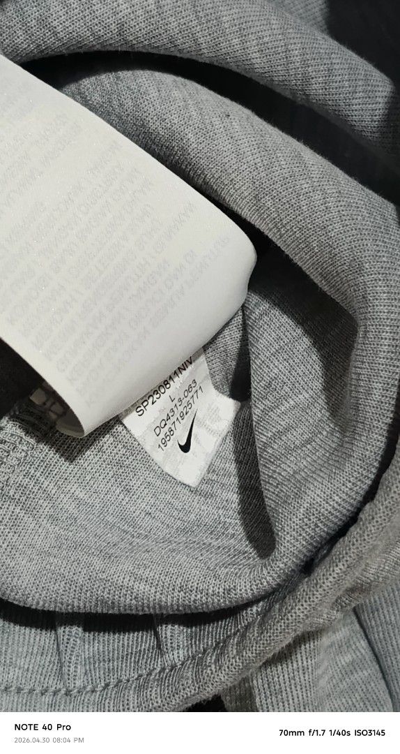 Nike Tech Fleece Jogger Pants - Gray - Size L (Category: Joggers) located in Manila. Submitted by jeffies4ti96921 (Listing ID 1435344413, Image 3). Description: - Nike Tech Fleece joggers - Color: Gray - Size: L - Features: - Drawstring waist - Zippered pockets - Nike logo detail - Made in Vietnam - Measurements (approximate): - Waist: 15 inches - Length: 38 inches.