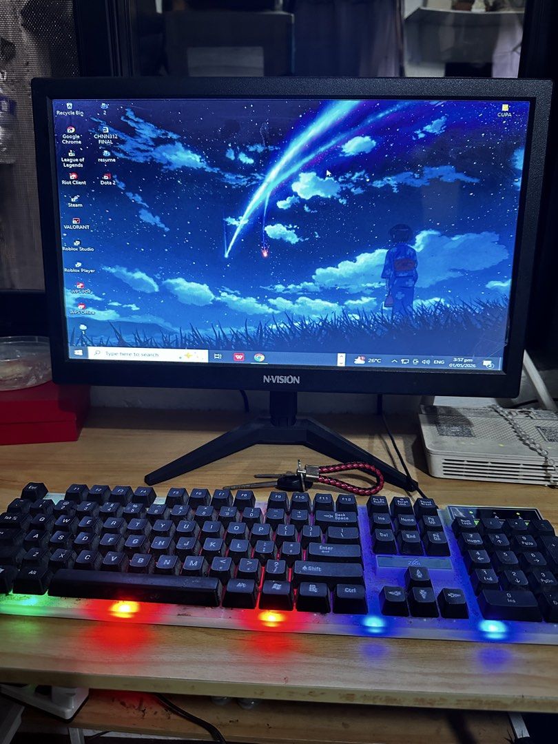 N-Vision Desktop PC with AMD A10 Processor (Category: Desktops) located in Manila. Submitted by markzuniga04557 (Listing ID 1435521194, Image 1). Description: Anyone looking for pc? No issue, alikabok lang hahah di na po kasi nagagamit. - Desktop PC with N-Vision monitor - AMD A10 PRO-7800B R7 processor - 16GB RAM - 238GB SSD - Mechanical keyboard with RGB lighting - Windows 10 operating system - Vibrant display.