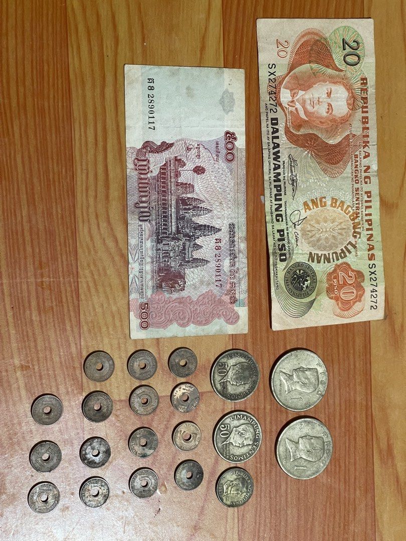 Old money bill and coins (Category: Currency) located in Taguig. Submitted by pureearth.75dd6c (Listing ID 1435471140, Image 1). Description: -old paper money and coins -20 peso bill and 500 cambodian bill plus Ph old coins. For take it all for 2500 Meet up: Bicutan area.