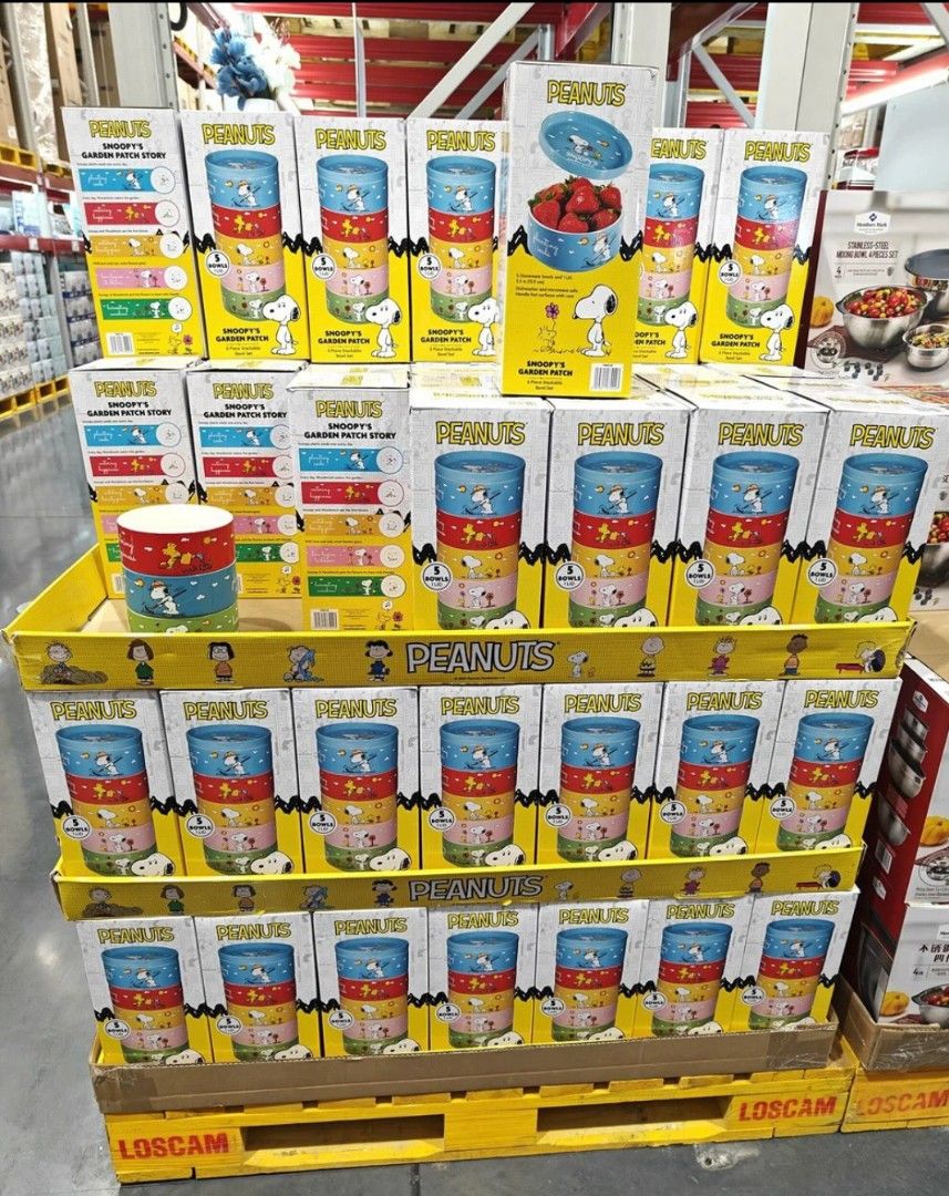Peanuts Snoopy's Garden Patch Bowl Set (Category: Other Kitchenware & Tableware) located in Makati City. Submitted by gaile_24 (Listing ID 1435467508, Image 2). Description: This is a Peanuts Snoopy's Garden Patch 6-piece stackable bowl set, featuring five decorated stoneware bowls and a stoneware lid. Components: Includes 5 bowls (approx. 5.5 inches) and 1 stoneware lid. Design: Features colorful artwork of Snoopy and Woodstock from the "Garden 