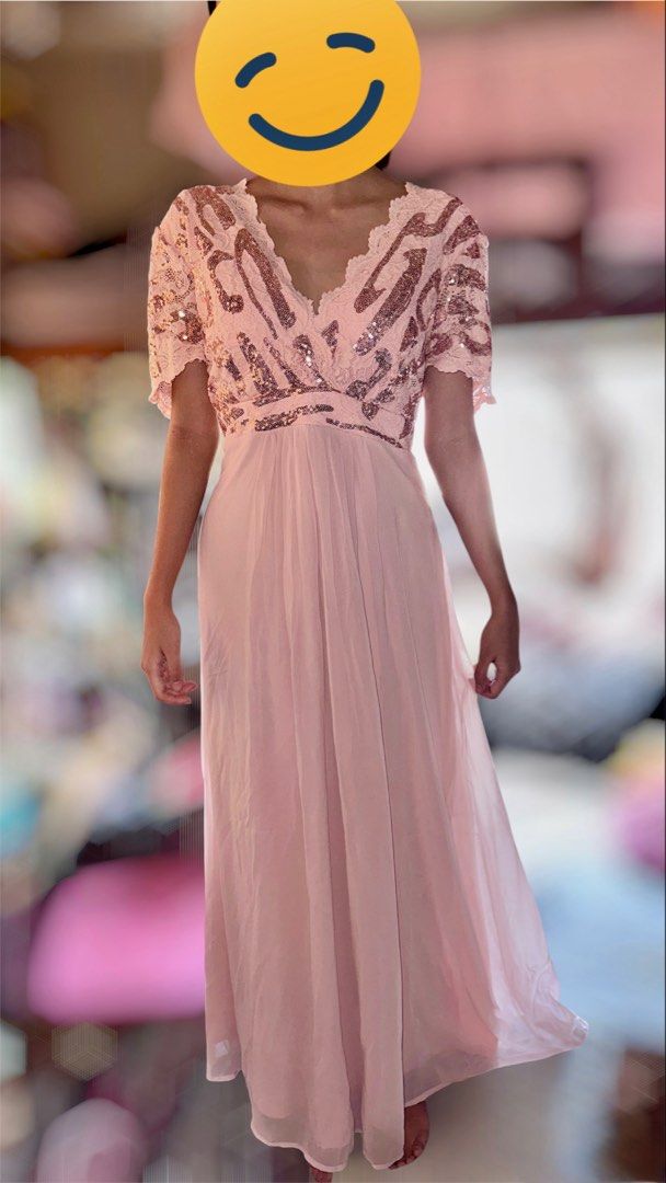 Pink Sequin Embellished Maxi Dress (Category: Dresses) located in Quezon City. Submitted by sandomegei (Listing ID 1435478747, Image 3). Description: selling my pre-loved Sequin Chiffon Maxi Dress size UK 16, used once lang nag abay sa kasal, bought it in zalora-sg… pm lng po Goddiva London (size 16) ₱2500 (negotiable).