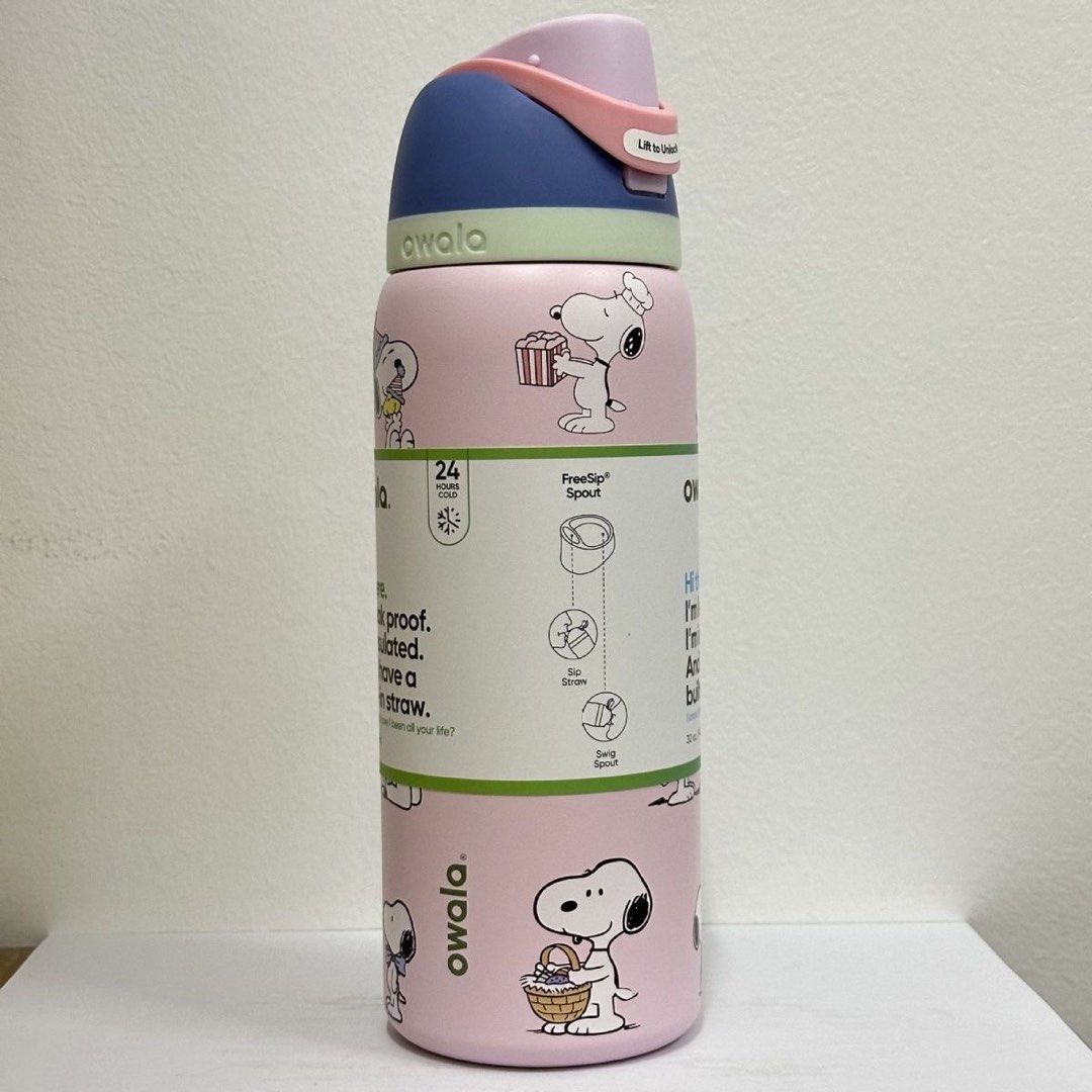 Owala Pink Snoopy with Blue Cap - FreeSip Water Bottle - 24oz/710ml