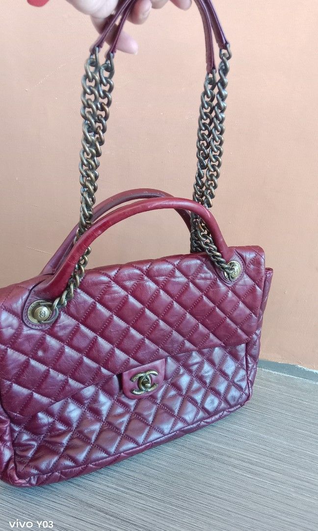 Preloved Chanel 2way bag with hologram (Category: Shoulder Bags) located in Cabuyao City. Submitted by selections888 (Listing ID 1435403688, Image 1). Description: preloved from Japan supplier color red 2way bag med-large size with hologram sticker /code made in italy chanel engraved on hardwares expect signs of use as preloved still.good for daily use.