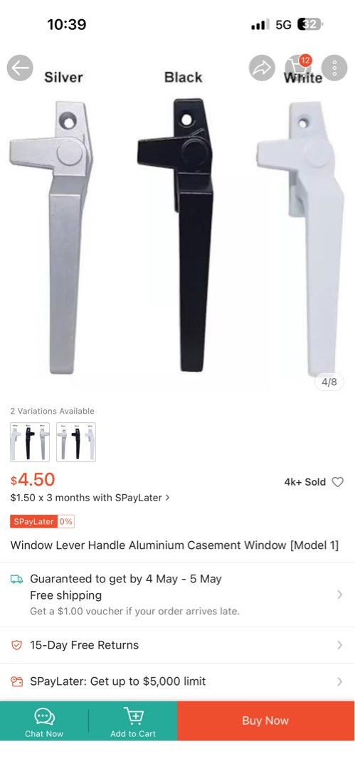 Right Window Lever Handle, Backer, and Striking Plate - in black