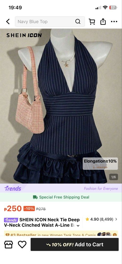 SHEIN ICON Neck Tie Deep V-Neck A-Line Top (Category: Sleeveless) located in Balanga. Submitted by thvbear (Listing ID 1435455426, Image 1). Description: bnew, size small mop: gcash mod: jnt , flash express .