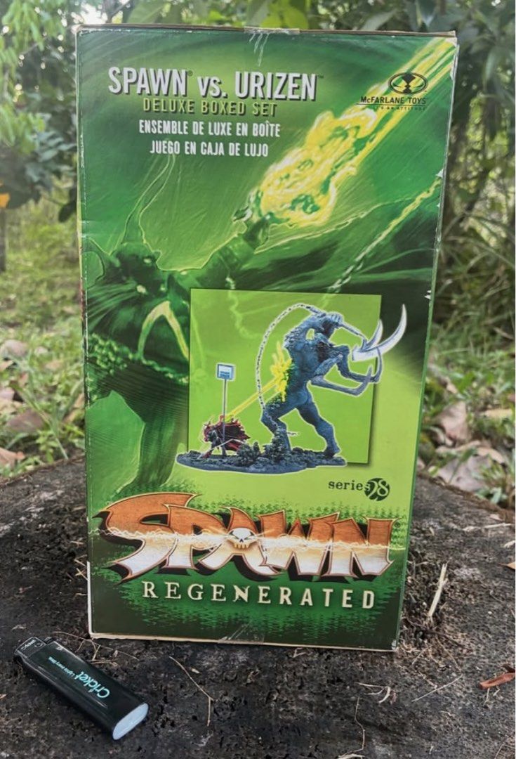 Spawn vs urizen (Category: Toys & Games) located in Tanjong Malim. Submitted by mainanrosak (Listing ID 1435486307, Image 2). Description: Set Features & SpecificationsCharacters: Includes a 2-inch tall Spawn figure and an 8-to-10-inch tall Urizen figure.Articulation: The large Urizen figure is articulated at the neck, shoulders, biceps, wrists, waist, and ankles.Accessories: The set typically comes with Urizen’s double-bladed scythe, a necroplas