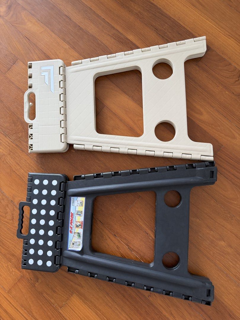 S&S Folding Step Stool - Black and Beige