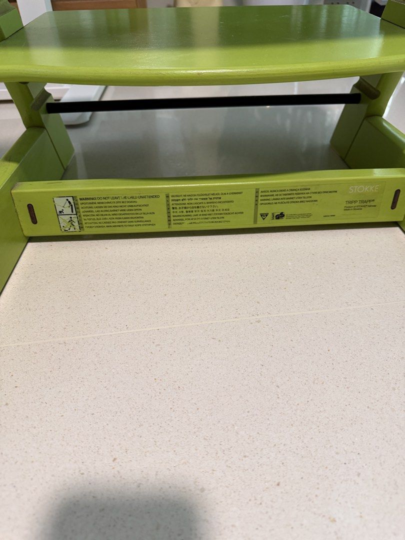 Stokke Tripp Trapp High Chair - Green (Category: Baby High Chairs) located in Singapore. Submitted by uncle.kk (Listing ID 1435366525, Image 2). Description: - Used Original Stokke Tripp Trapp high chair - Colour: Green - Includes original seat and back cushions - Fully functional and safe (see pic 3 for the condition of one of the leg) - Excellent high chair option.
