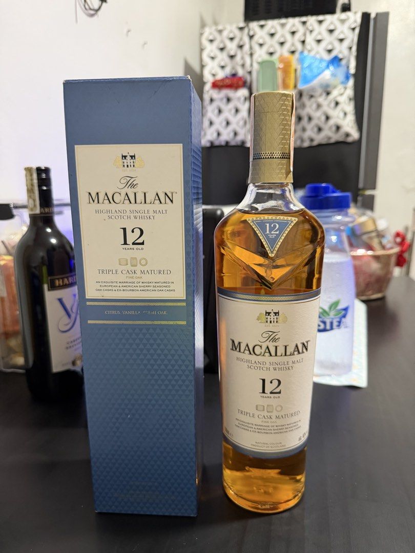 The Macallan 12 Years Old Triple Cask Matured (Category: Beverages) located in Pasig City. Submitted by mochicloudy15v2 (Listing ID 1435338718, Image 1). Description: THE MACALLAN 12YO 700ml Triple Cask Matured • Brand new and sealed • Gift to us • Original price is almost 6k ata • RFS: Bagong buhay 🤣 • Will give discount if will buy Gold Label din 🫶🏻 • Free delivery within Pasig.