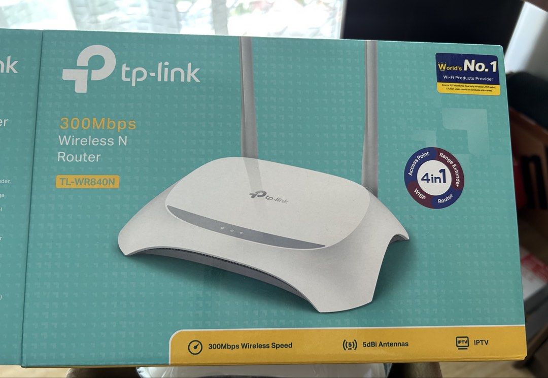 TP-Link 300Mbps Wireless N Router (Category: Networking) located in Pasig City. Submitted by apolstore (Listing ID 1435459756, Image 1). Description: - TP-Link TL-WR840N Wireless N Router - 300Mbps wireless speed - 4-in-1 Functionality: Router, Range Extender, Access Point, WISP - Includes: Router, Ethernet cable - Receipt from Octagon Computer Superstore (January 16, 2024).