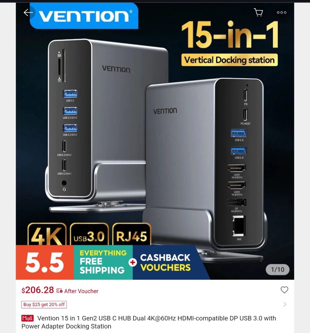 Vention 15-in-1 USB-C MST Docking Station | 4K@60Hz | 10Gbps