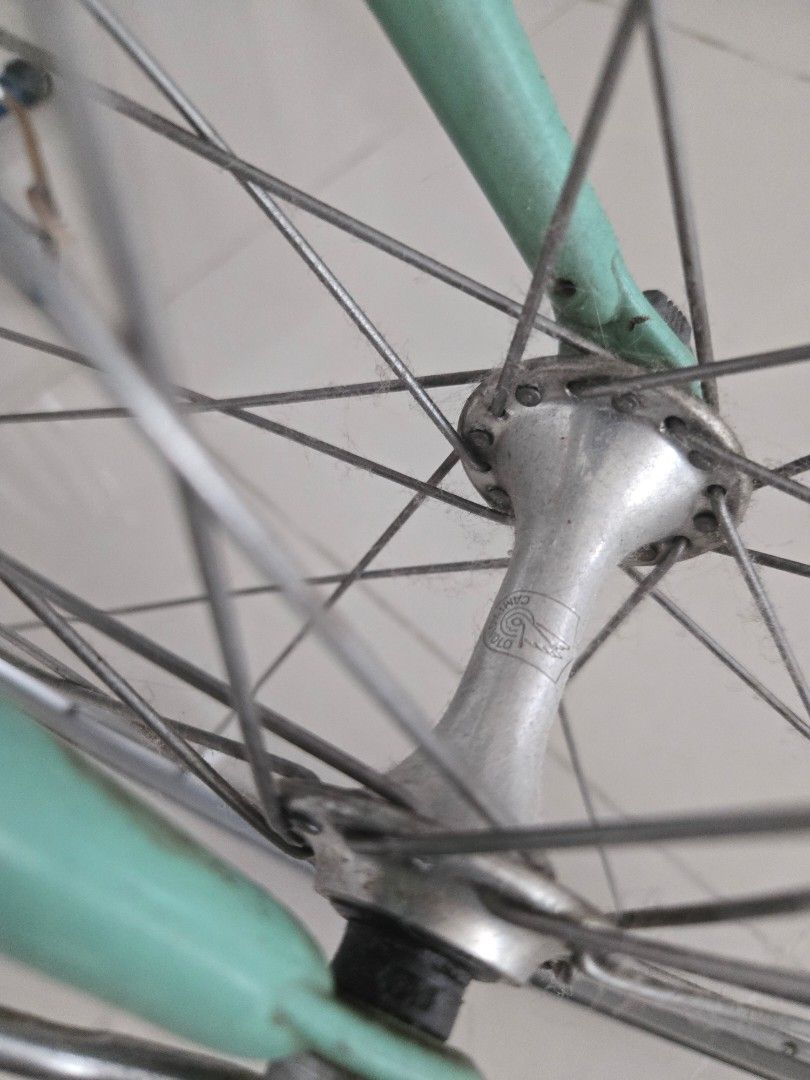 Vintage Bianchi Road Bike (Category: Bicycles) located in Cavite. Submitted by pedor2 (Listing ID 1435343085, Image 1). Description: - Classic road bike with orig celeste green paint. - campagnolo mirage groupset - bianchi rims -Campagnolo toe cage - Brooks saddle - orig campagnolo water bottle - Ditto drop bar with Brooks tape.