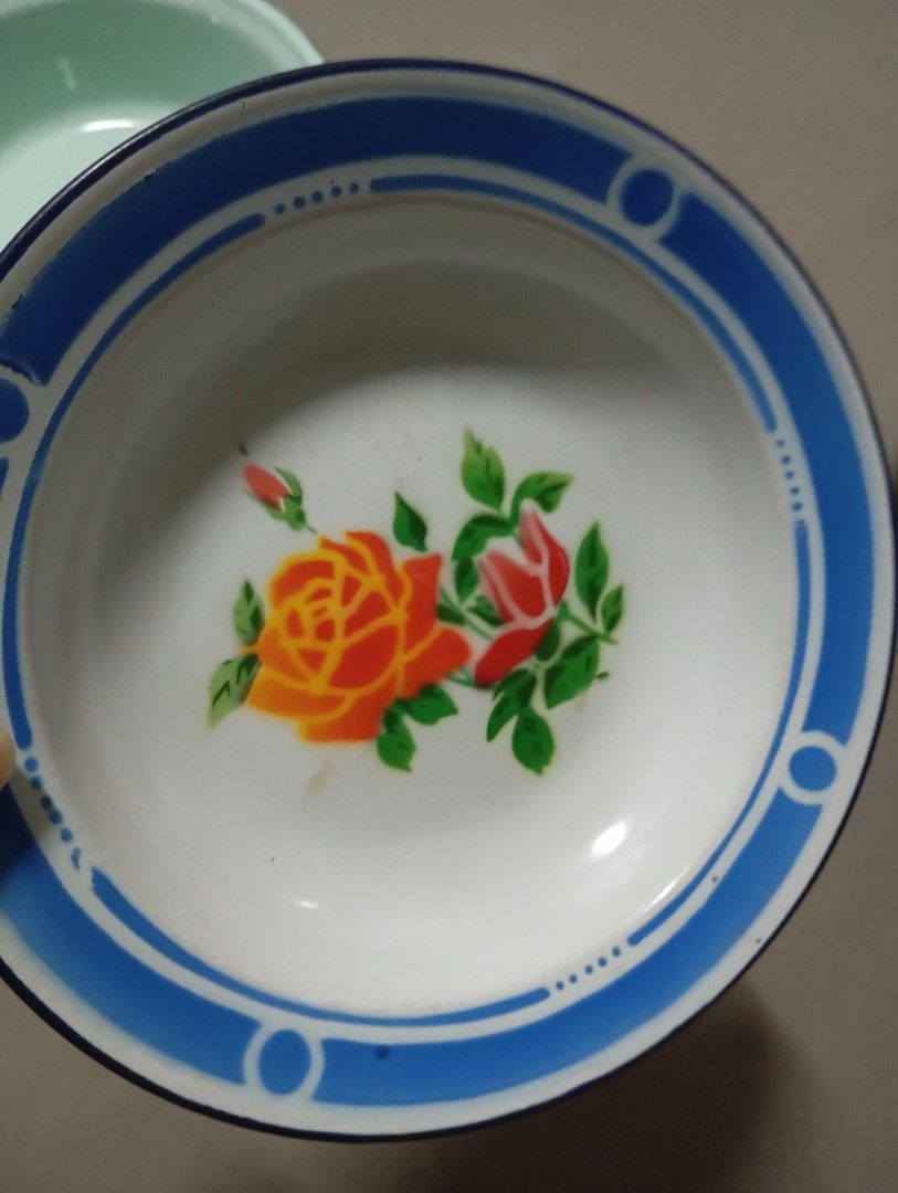 Vintage Enamel Bowl with Floral Design