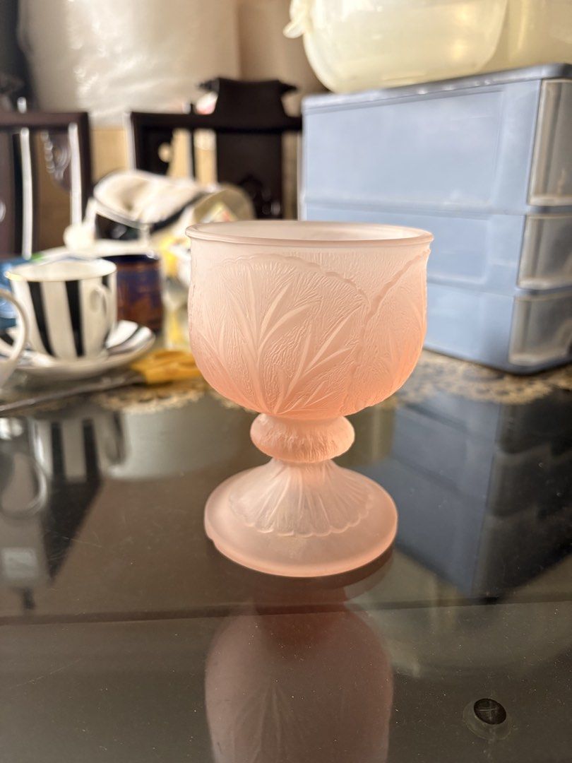 Vintage Pink Frosted Glass Goblet