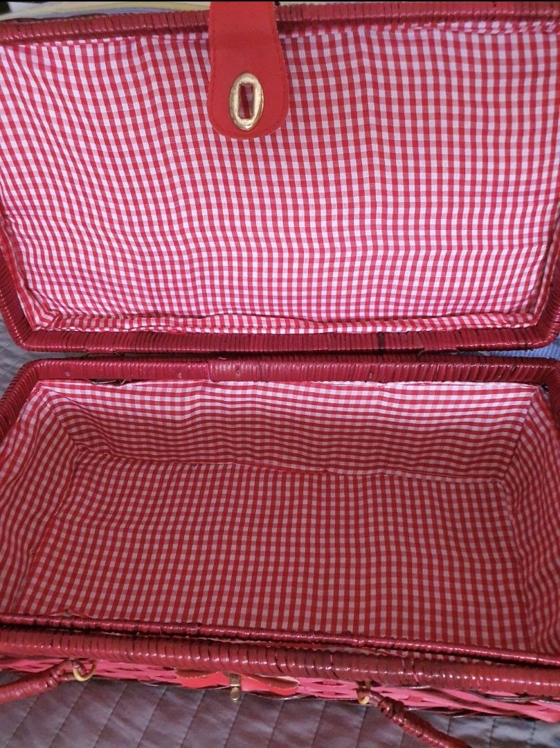 Vintage Red Wicker Picnic Basket
