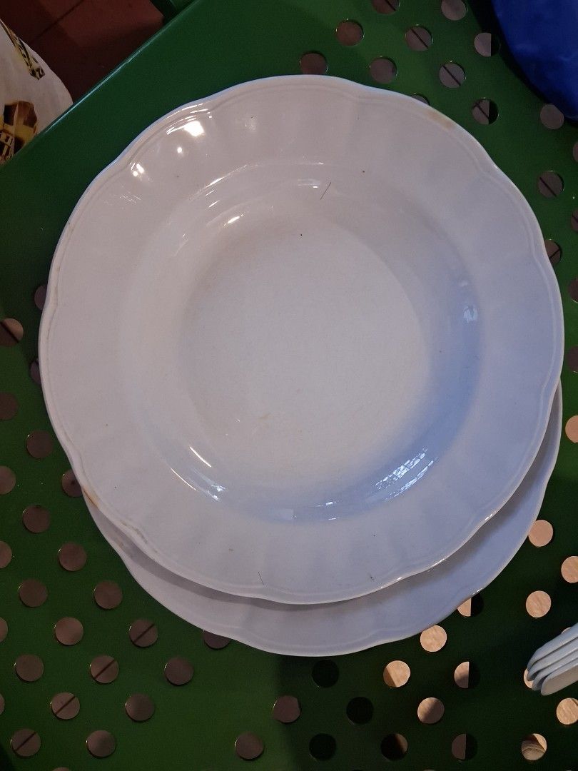 Vintage White and Beige Plates - Set of 5