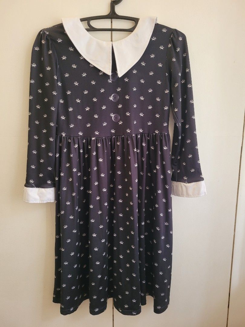 Wednesday Dress costume (Category: Babies & Kids Fashion) located in Bulacan. Submitted by silentwind88 (Listing ID 1435379419, Image 1). Description: 🩷 7-10yo 🩷 stretchable fabric Length 34" Width 14" Shoulder Length 4" Arm Length 19" Please note that all items are in excellent condition with no actual stains or fading unless otherwise stated. Any slight discoloration seen in the photos is due to camera lighting/resolution and is not present o