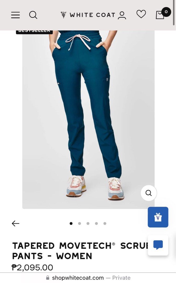 White Coat MoveTech Scrub PANTS ONLY - Women (Category: Other Bottoms) located in Tanauan. Submitted by philo.clutters (Listing ID 1435495162, Image 3). Description: - White Coat MoveTech scrub pants for women - Teal color - Elastic waistband with drawstring - Multiple pockets, including a side pocket - One time use only. rfs: wrong size - with paper bag and plastic pa - Original price: P2,095 selling for 1200 only like bnew PANTS ONLY PO.