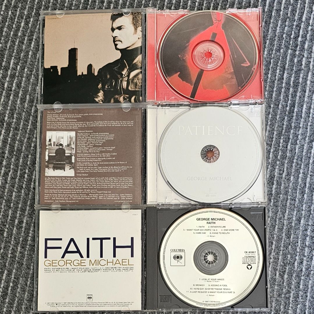 🔥 ALL FOR $18 [3CD George Michael] Faith / Patience / Songs From The Last Century (Category: CDs & DVDs) located in Singapore. Submitted by strangecell (Listing ID 1437062537, Image 2). Description: Many more Various Genres: https://www.carousell.sg/p/1253907759 Electronic Dance, EDM, DJ Mix: https://carousell.com/p/1035784902 Easy Listening, Funk Soul, Lounge, Jazz, New Age, Chill-out: https://carousell.com/p/1028943398 ************************