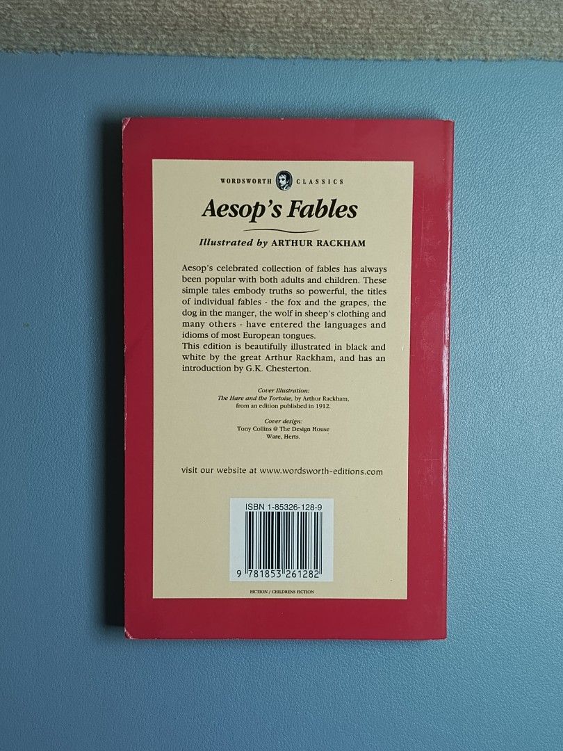 Aesop's Fables Preloved MMPB Book (Category: Storybooks) located in Cebu City. Submitted by shibarena (Listing ID 1437100789, Image 2). Description: - Aesop's Fables with illustrations by Arthur Rackham - Wordsworth Classics edition - Complete and unabridged.
