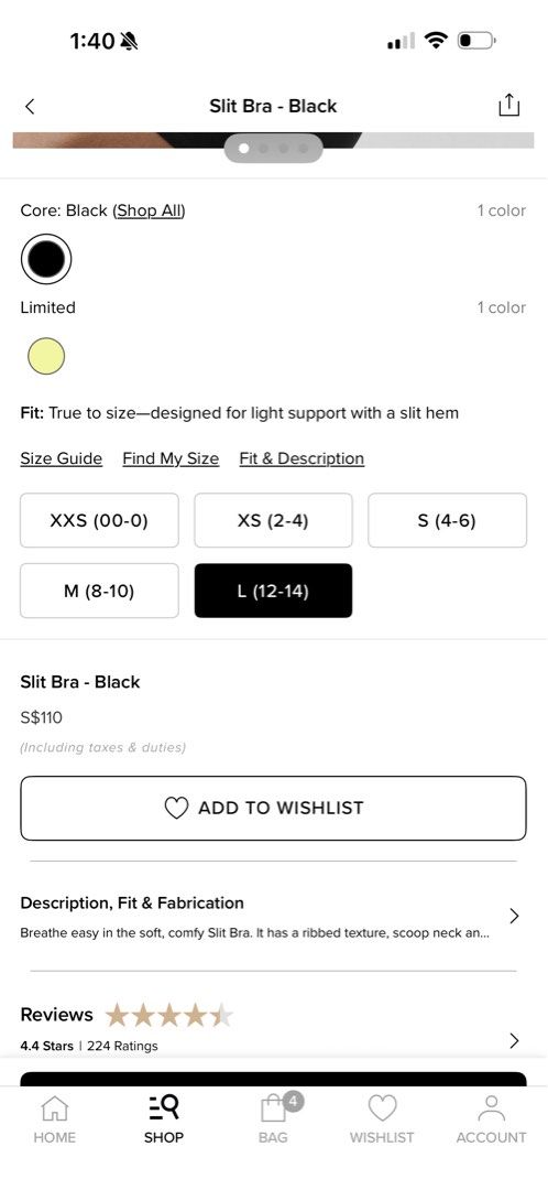 Alo Slit Bra in black (Category: Activewear) located in Singapore. Submitted by cjp2019 (Listing ID 1437195469, Image 2). Description: - Alo Slit Bra - brand new with tag - Size L - Light support - Ribbed texture - Scoop neck.
