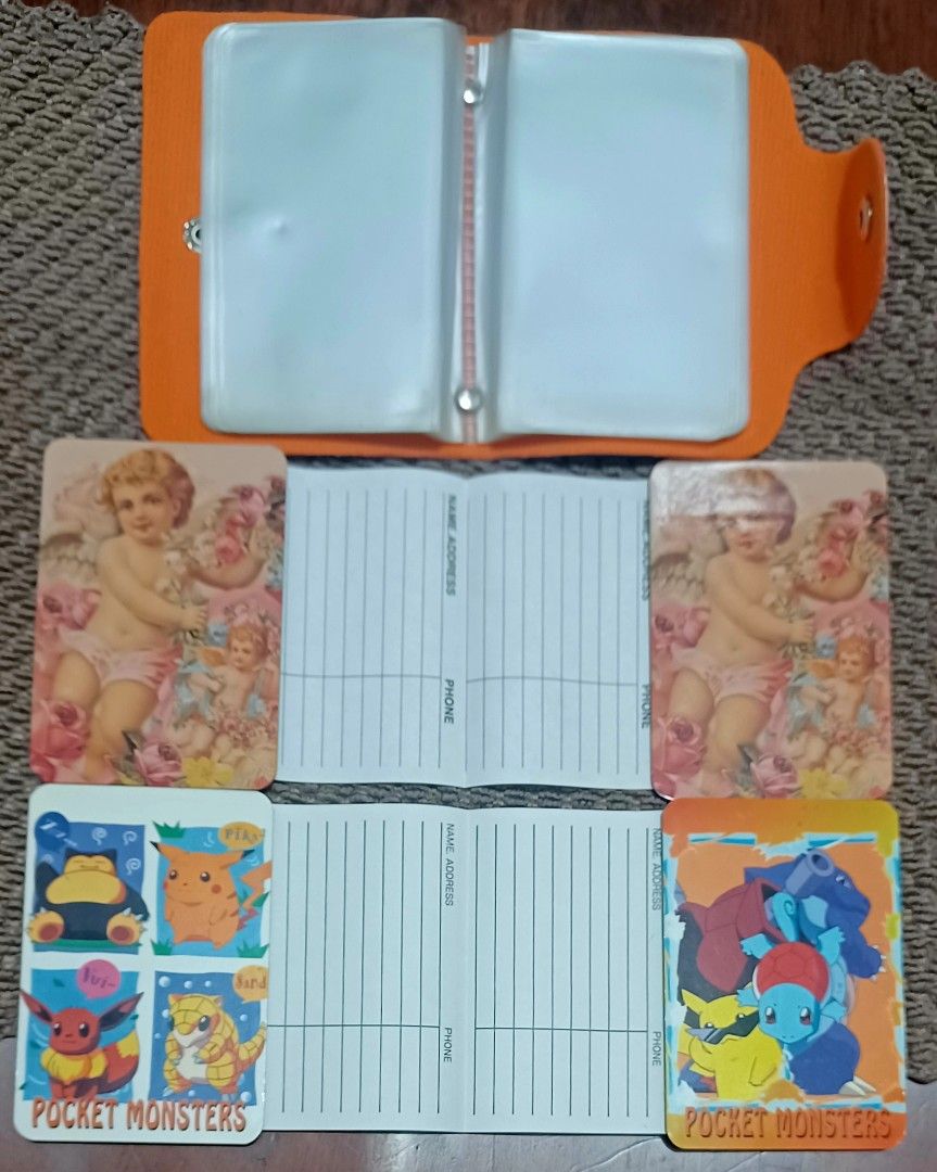 Card Holder and Card type Address Book (Category: Wallets & Card holders) located in Quezon City. Submitted by wjmae (Listing ID 1437120679, Image 2). Description: - 1 Adorable orange card holder Features a unique doll face design Includes multiple clear sleeves for card storage - 2 card type, folding address book.