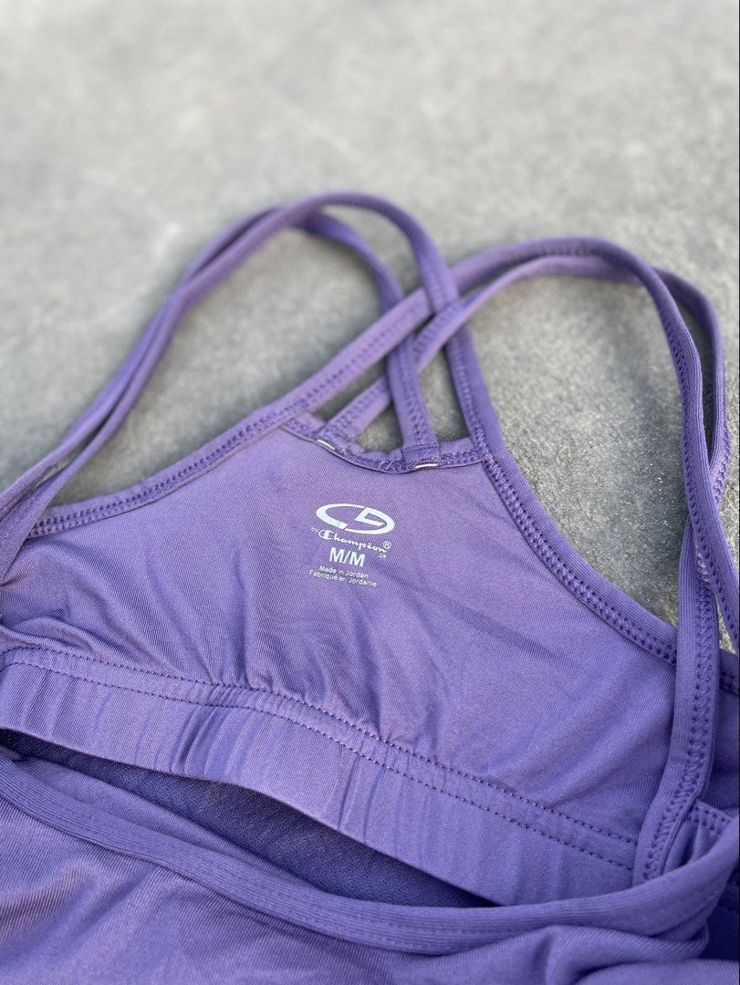 Champion Purple Tank Top M/M (Category: Sleeveless) located in Makati City. Submitted by kayecheng (Listing ID 1437152005, Image 3). Description: Champion purple tank top, size M/M. Criss-cross back, cinched bottom, and built-in bra. Breathable fabric, ideal for workouts or casual wear..