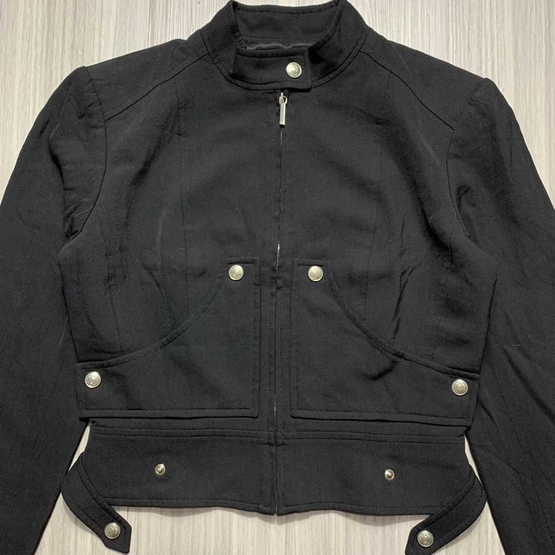 Christian Dior cropped black zip up silver buttons jacket (Category: Luxury Apparel) located in Natividad. Submitted by endsource.ph (Listing ID 1437132630, Image 3). Description: Christian Dior cropped black zip up silver buttons jacket ‎_____________ ‎Size: SMALL - Meduim women’s ‎Width : 18 ‎Length: 19 ‎Shoulder:16 ‎Sleeves:24 ‎(actual dimension) ‎______________ ‎Like New Condition ‎(use once or twice) ‎Lightly Used Condition ‎(used w/care) ‎_