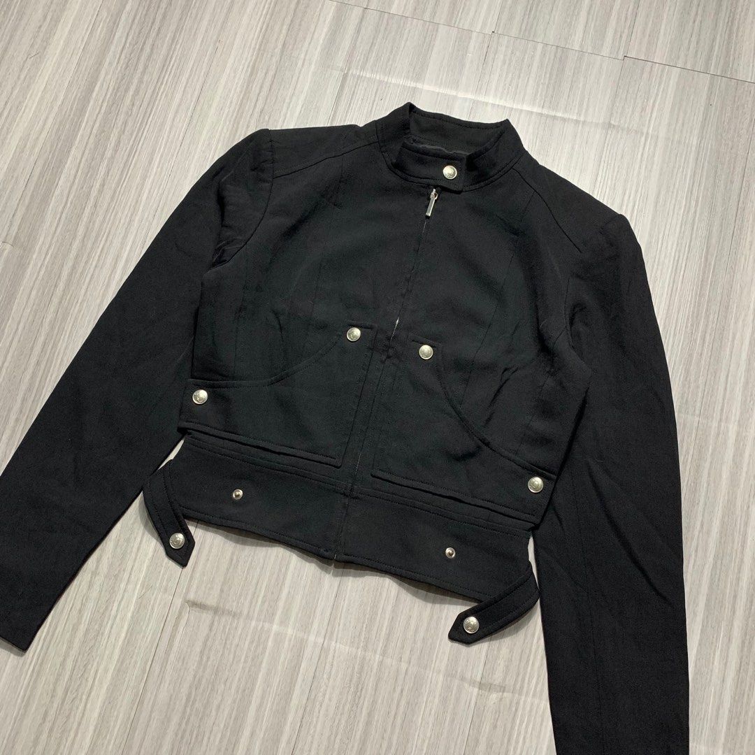 Christian Dior cropped black zip up silver buttons jacket (Category: Luxury Apparel) located in Natividad. Submitted by endsource.ph (Listing ID 1437132630, Image 2). Description: Christian Dior cropped black zip up silver buttons jacket ‎_____________ ‎Size: SMALL - Meduim women’s ‎Width : 18 ‎Length: 19 ‎Shoulder:16 ‎Sleeves:24 ‎(actual dimension) ‎______________ ‎Like New Condition ‎(use once or twice) ‎Lightly Used Condition ‎(used w/care) ‎_