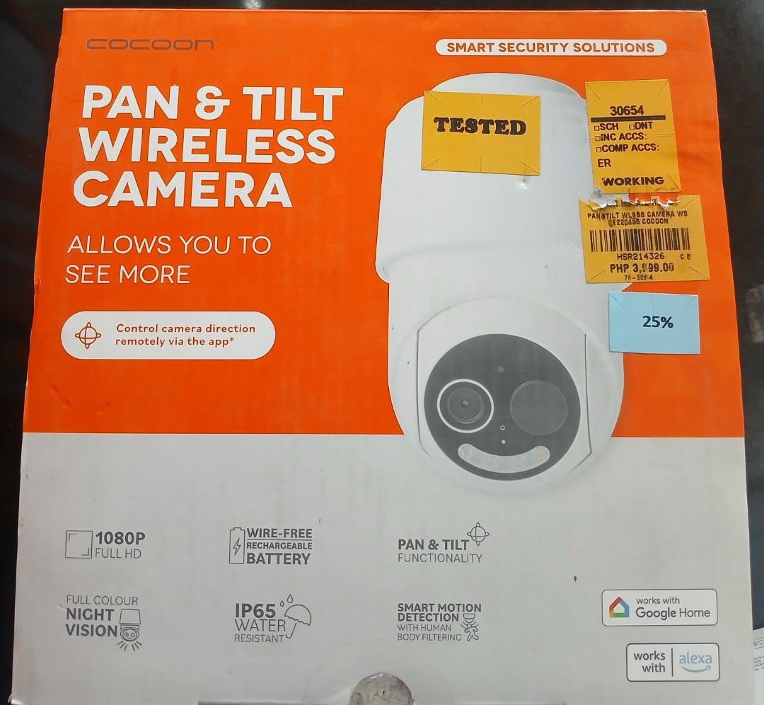 Cocoon Pan & Tilt Wireless Camera (Category: Security Systems & CCTV Cameras) located in Manila. Submitted by sc_arvin (Listing ID 1437096810, Image 1). Description: Sale 25% Off Discount Was: 3,999.00 Now: 2,999.25.