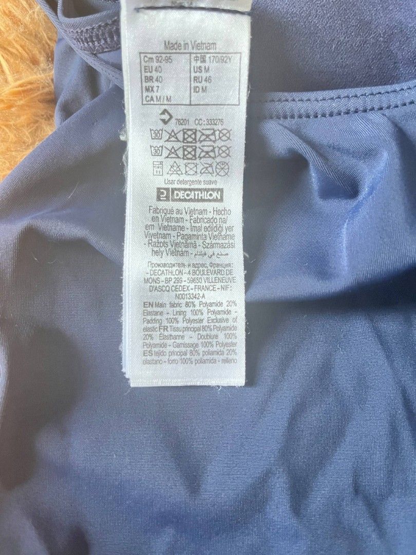 Decathlon Swimsuit - Navy Blue - Size M (Category: Bikinis & Swimsuits) located in Cavite. Submitted by leonamabil21767 (Listing ID 1437151812, Image 2). Description: - Decathlon navy blue one-piece swimsuit - Size: M - Style: One-piece with shorts - Made in Vietnam - Material: - Main Fabric: 80% Polyamide, 20% Elastane - Lining: 100% Polyamide - Elastic: 80% Polyamide, 20% Elastane.
