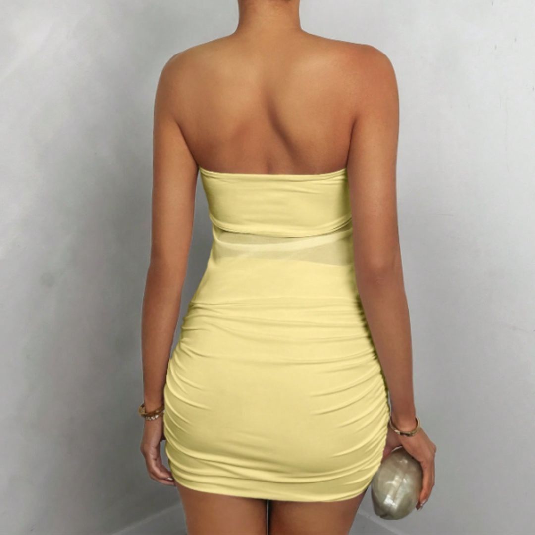 EYELET TUBE TOP MINI SET (Category: Dresses) located in Paranaque City. Submitted by sofiaflrs (Listing ID 1437169125, Image 3). Description: — Size: S — Brand: Shein — Color: Yellow — Condition: Used (1X) for Halloween — Original Price: ₱450 — RFS: Used for Halloween only Notes: 1. All are in good condition, unless stated otherwise. 2. I can send more pictures via personal message. For clothing pieces, I can send "when-worn" pictures if I have. 