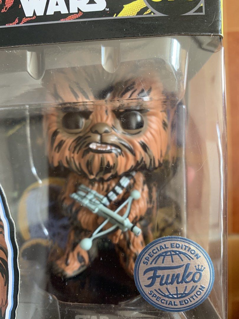 Funko Pop! Limited Edition Star Wars Chewbacca #570 (Category: Figurines & Statues) located in Paranaque City. Submitted by sarishoppingph (Listing ID 1437027694, Image 2). Description: - Funko Pop! Chewbacca figure bought in the U.S. - Special Edition #570. - Includes original box. - Box features a comic book-style design. - Comes with Chewbacca's bowcaster. - Features Funko and Disney logos. RFS: decluttering Terms: 💰Payment first No return, n