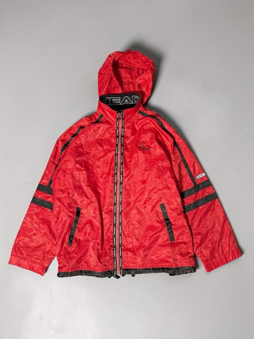 Head Red Jacket with Hood (Category: Coats, Jackets and Outerwear) located in Manila. Submitted by playingros58430 (Listing ID 1437113860, Image 1). Description: Vintage HEAD windbreaker Excellent Condition Color rate: 10/10 Issue: None Mine: 500 Size: 3XL on tag Fits XL.