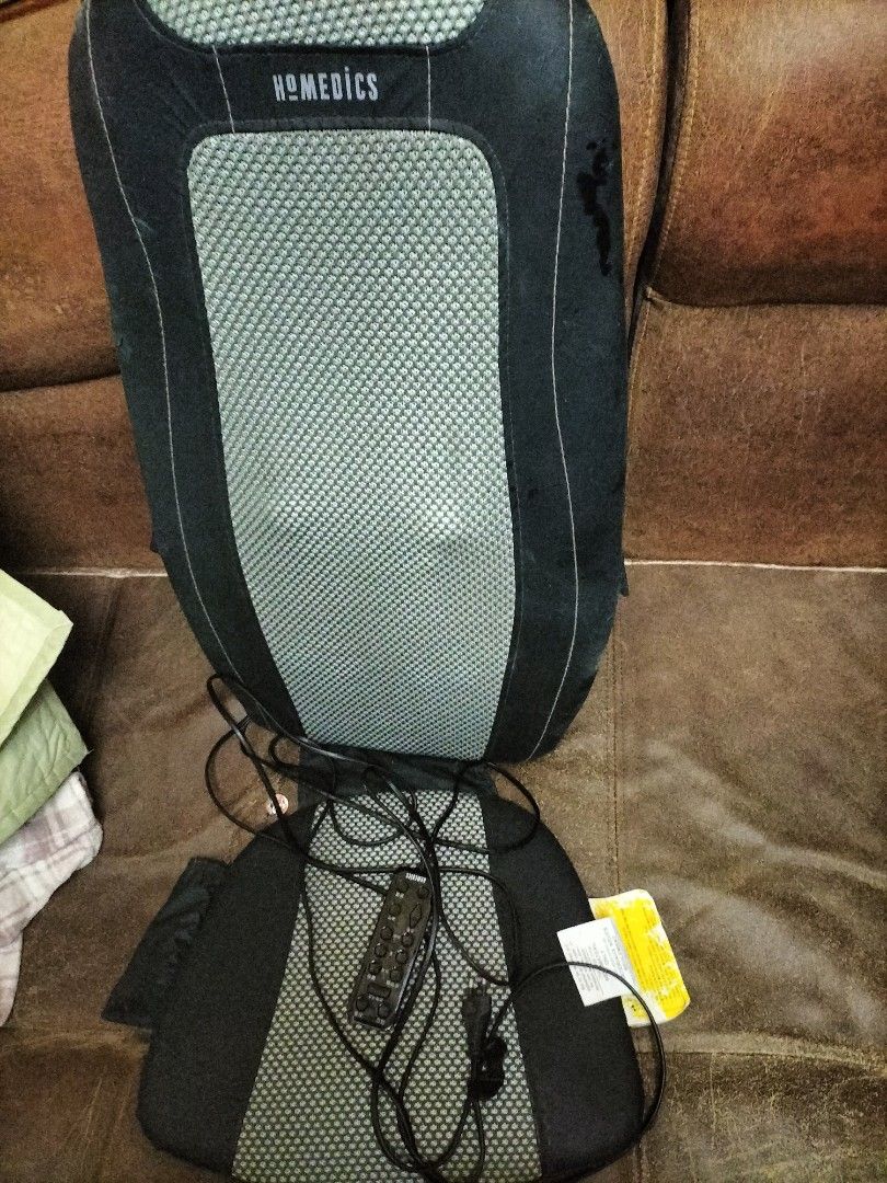 HoMedics Massage Seat (Category: Massage Devices) located in Cainta. Submitted by banzvi73 (Listing ID 1437048649, Image 1). Description: - HoMedics massage seat - Black and gray design - Includes remote control - Mesh-like texture on back and seat - Suitable for car or home use - Comes with power cord and car adapter.