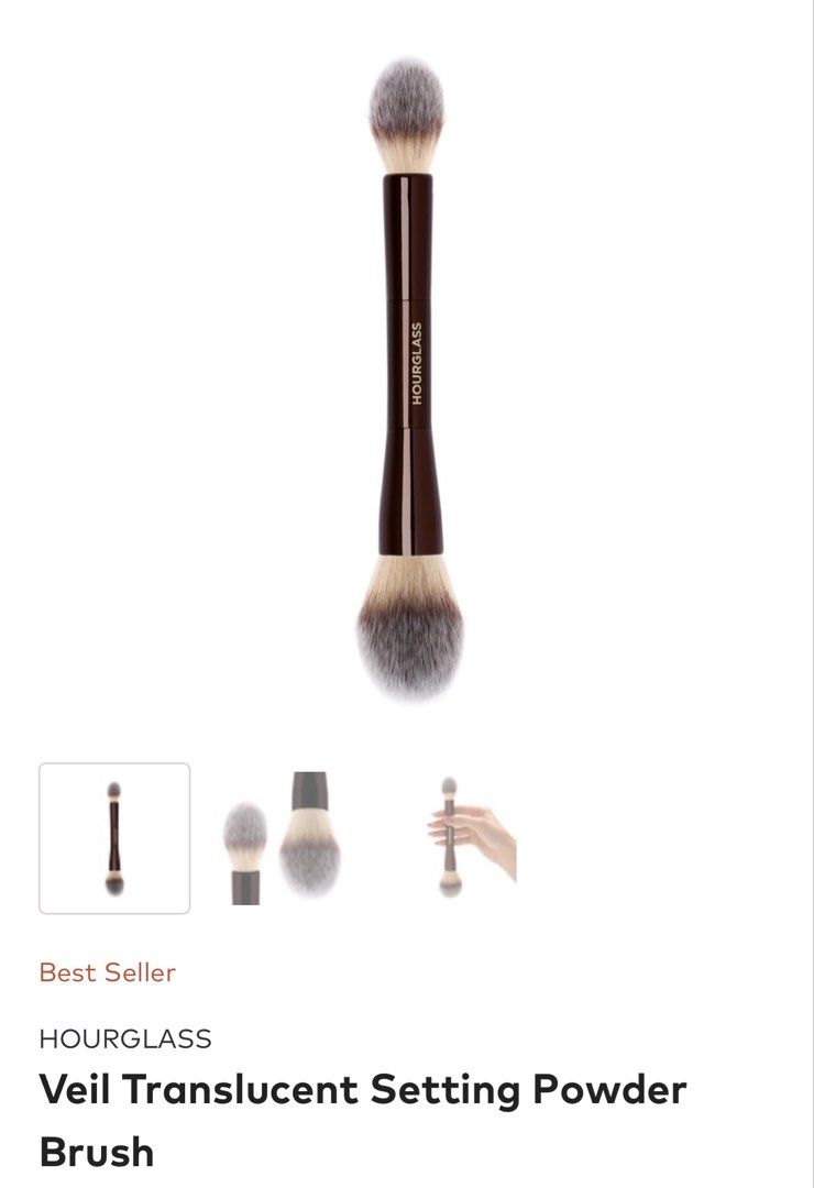 Hourglass Veil Translucent Setting Powder Brush (Category: Makeup) located in Manila. Submitted by decluterthings888 (Listing ID 1437018186, Image 1). Description: - Hourglass Veil Translucent Setting Powder Brush - Double-ended brush - Features a fluffy brush head on each end - Dark brown handle with Hourglass logo - 2024 Allure Best of Beauty Award Winner.