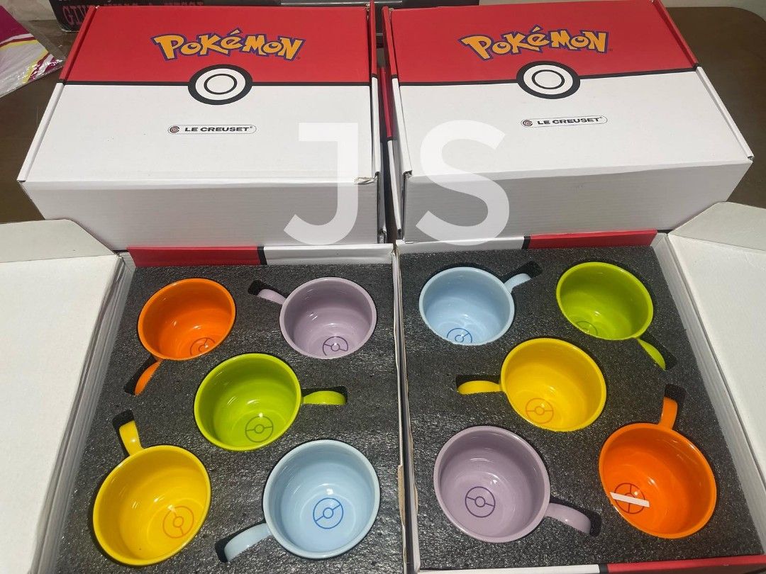 Le Creuset x Pokemon Mug Set (Category: Coffee & Tea Tableware) located in Quezon City. Submitted by jiglieshop (Listing ID 1437090046, Image 1). Description: - Le Creuset Pokemon Mug Set - Includes 5 mugs in various colors: yellow, blue, purple, green, and orange - Each mug features a unique Pokemon design - Comes with a special Pokemon-themed box.