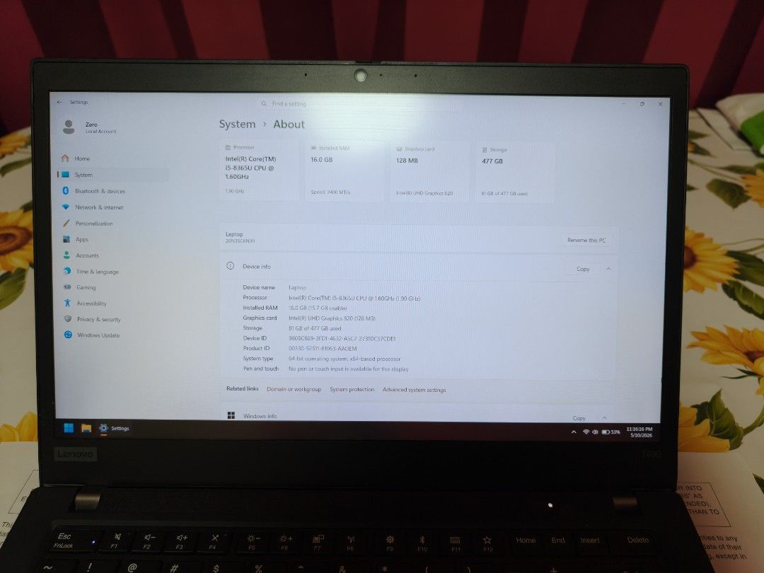 Lenovo ThinkPad T490 Laptop450505657938104325