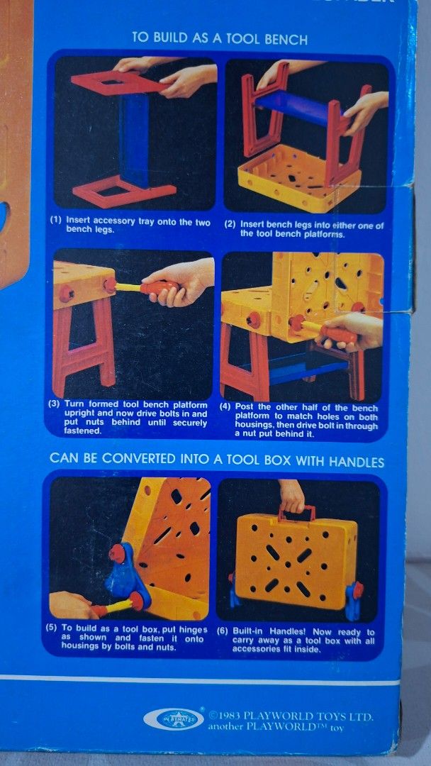 Lil' Playmates Toolmate Toy Bench (Category: Kids Toys) located in Imus. Submitted by pick_and_dig (Listing ID 1437021832, Image 3). Description: - Vintage Lil' Playmates Toolmate toy bench - Converts into a toolbox - Comes with various tools and accessories - Encourages imaginative play and learning - Perfect for aspiring mechanics, carpenters, or plumbers! Note: Has some missing pieces. Child's name written on one side of the box. WYSIWYG. As i