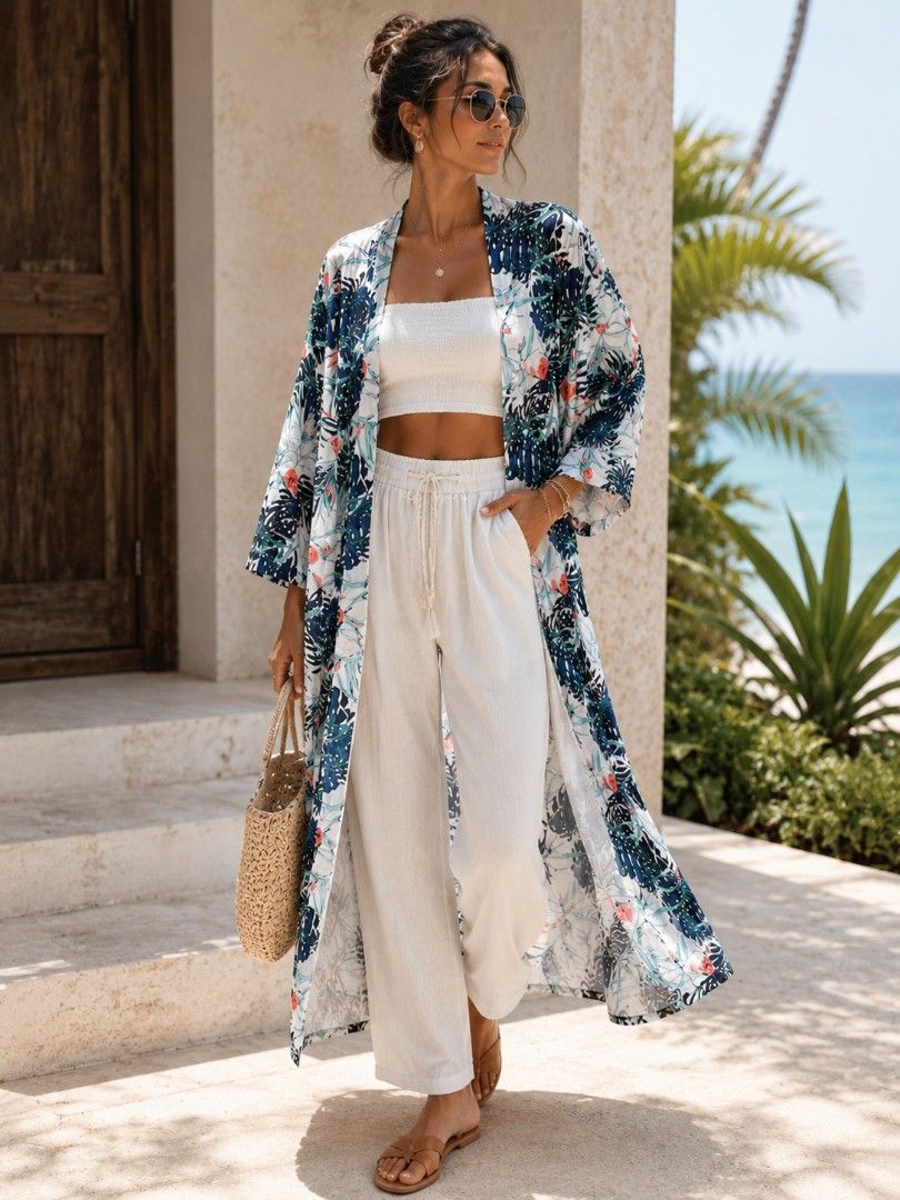 Long Summer Floral Robe/ Kimono (Category: Coats, Jackets and Outerwear) located in Tarlac. Submitted by belgian_spice (Listing ID 1437171458, Image 2). Description: brand: Shein (brandnew) size: M (almost freesize, can fit up to Large).
