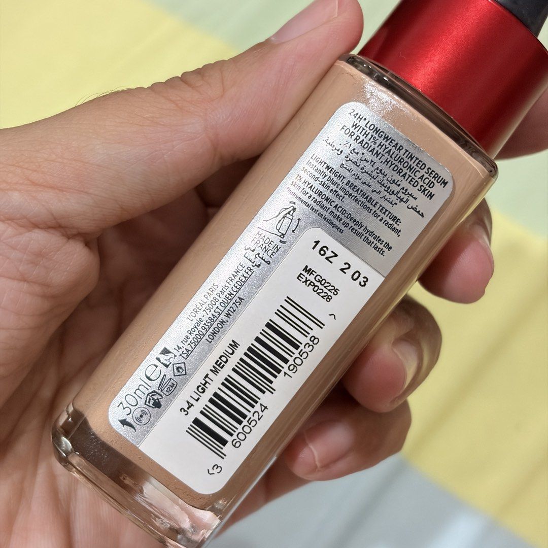 L'Oreal Infallible 24H Tinted Serum (Category: Makeup) located in Taytay. Submitted by gelliace7 (Listing ID 1437190364, Image 2). Description: Loreal Tinted Serum Shade: 3-4 Light Medium 85% full RFS: decluttering Location: Rizal SF shouldered by the buyer can be shipped via Lalamove / J&T.