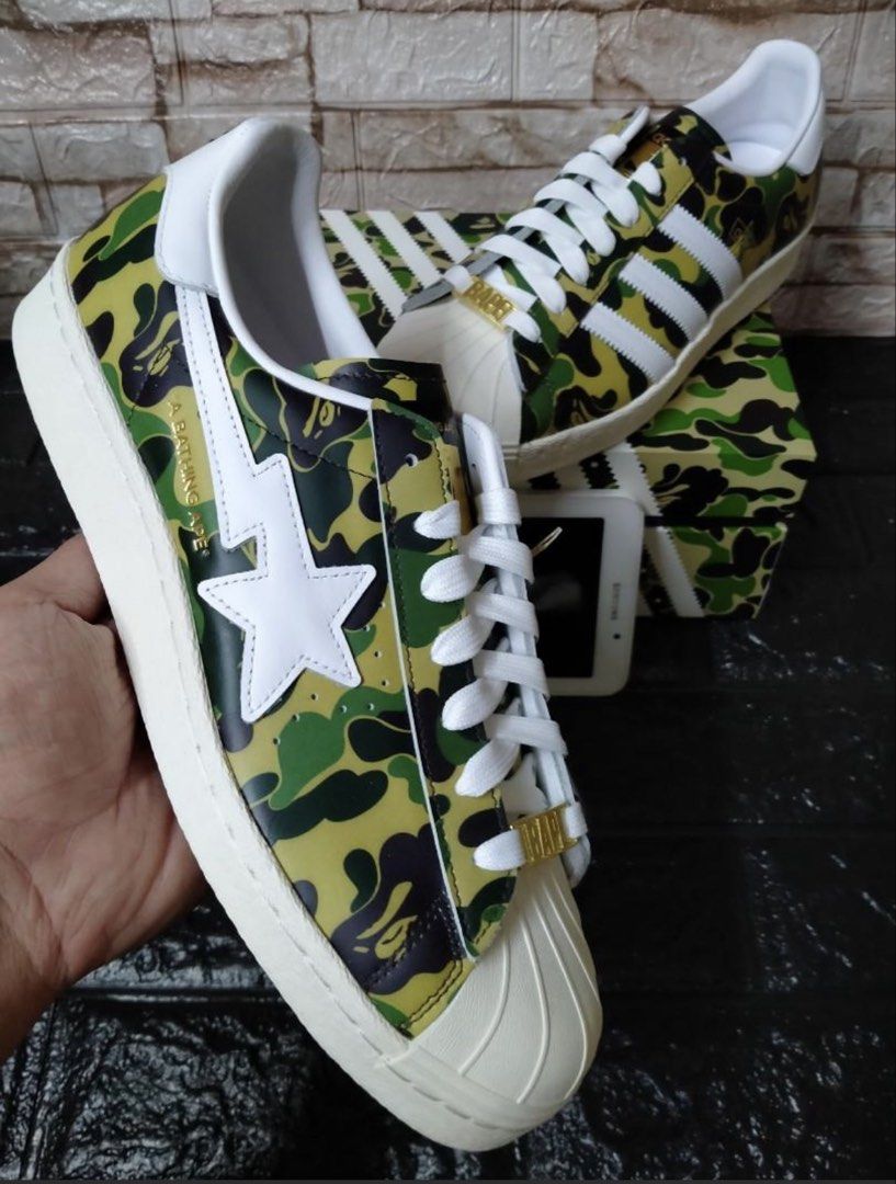 Original Bape x Adidas Superstar ABC Camo (Category: Sneakers) located in Lapu Lapu. Submitted by jerzorb (Listing ID 1437035527, Image 1). Description: Complete with OG box Size 9.5US men’s or 43Euro PM lang sa interested Thanks.